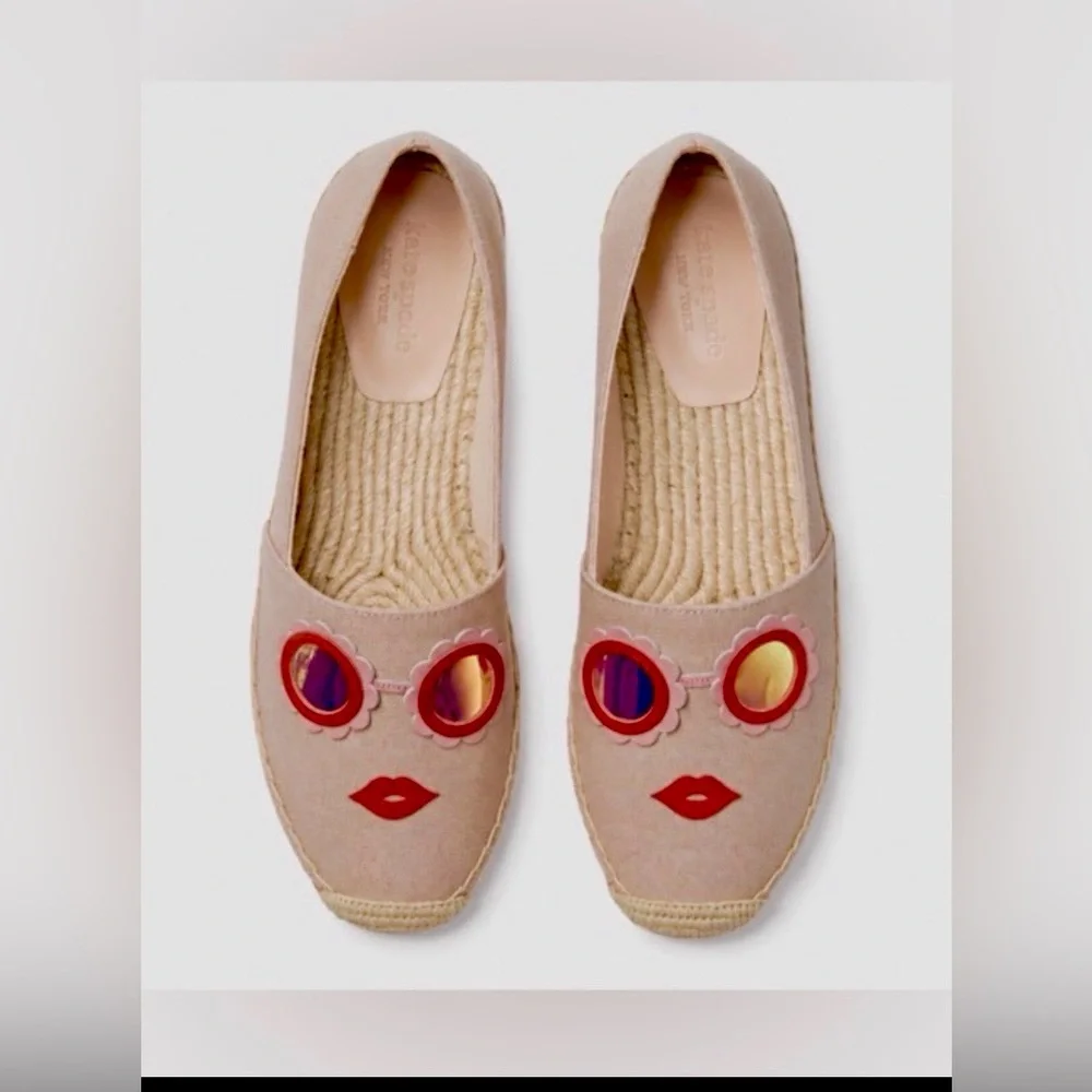 Kate Spade Geralda Glasses Espadrilles Pale Vellum K0052 Pale pink Size 9 NWOT